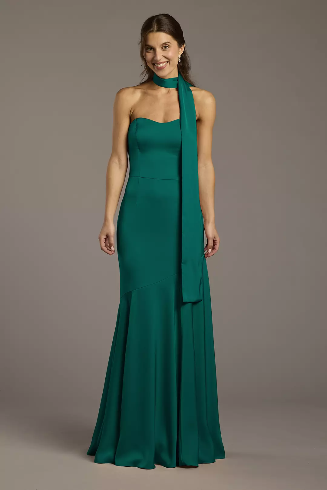 Matte Satin Strapless Sweetheart Dress with Scarf Dress - XNAUWBI
