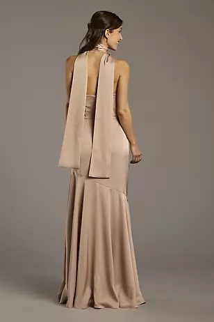 Matte Satin Strapless Sweetheart Dress with Scarf Dress - XNAUWBI