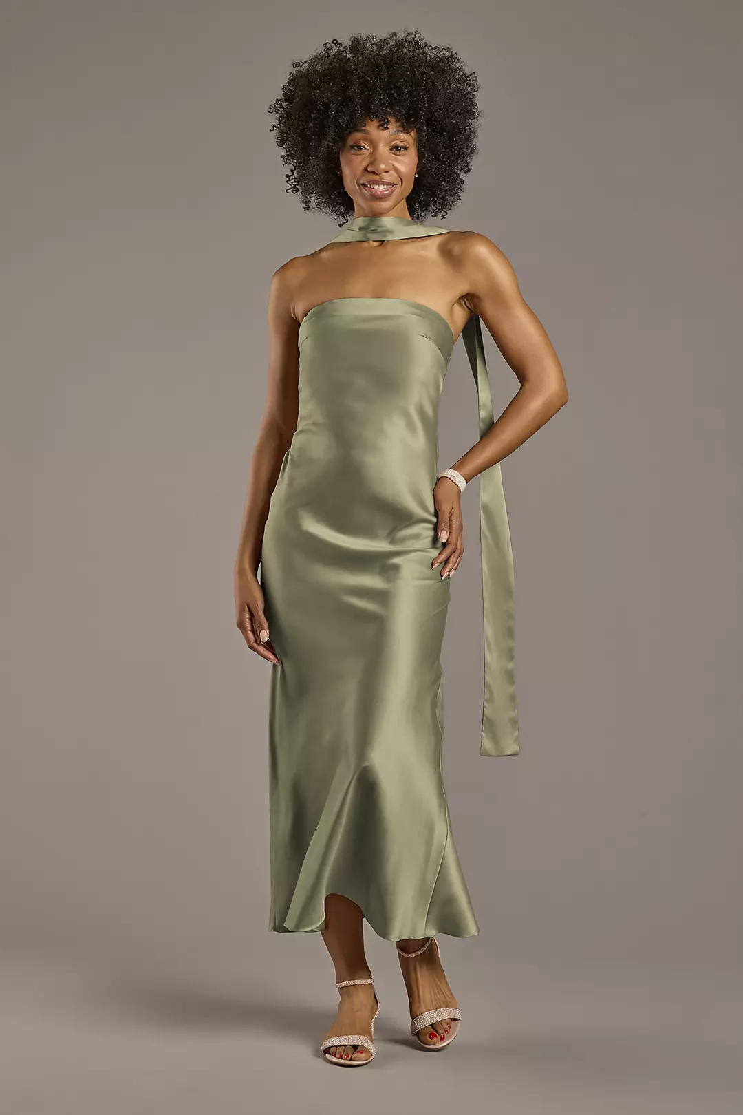 Strapless Charmeuse Sheath Dress with Scarf Dress - XNAUWBI