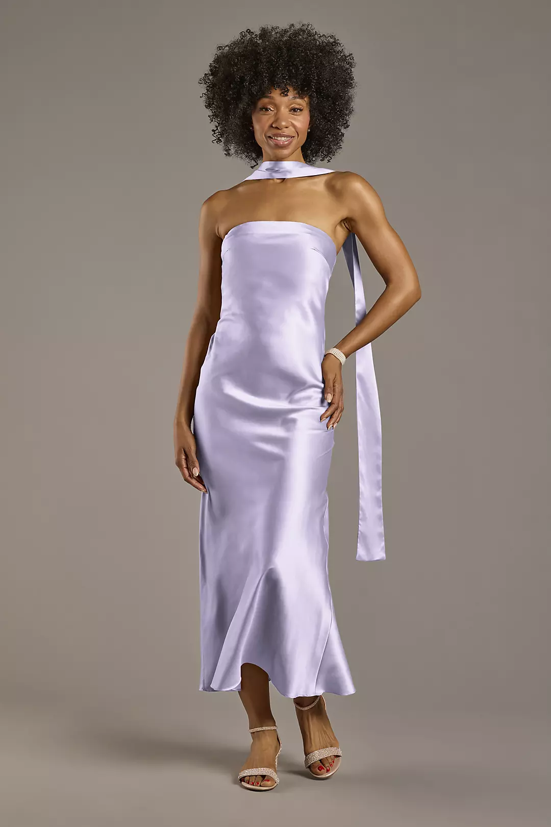 Strapless Charmeuse Sheath Dress with Scarf Dress - XNAUWBI