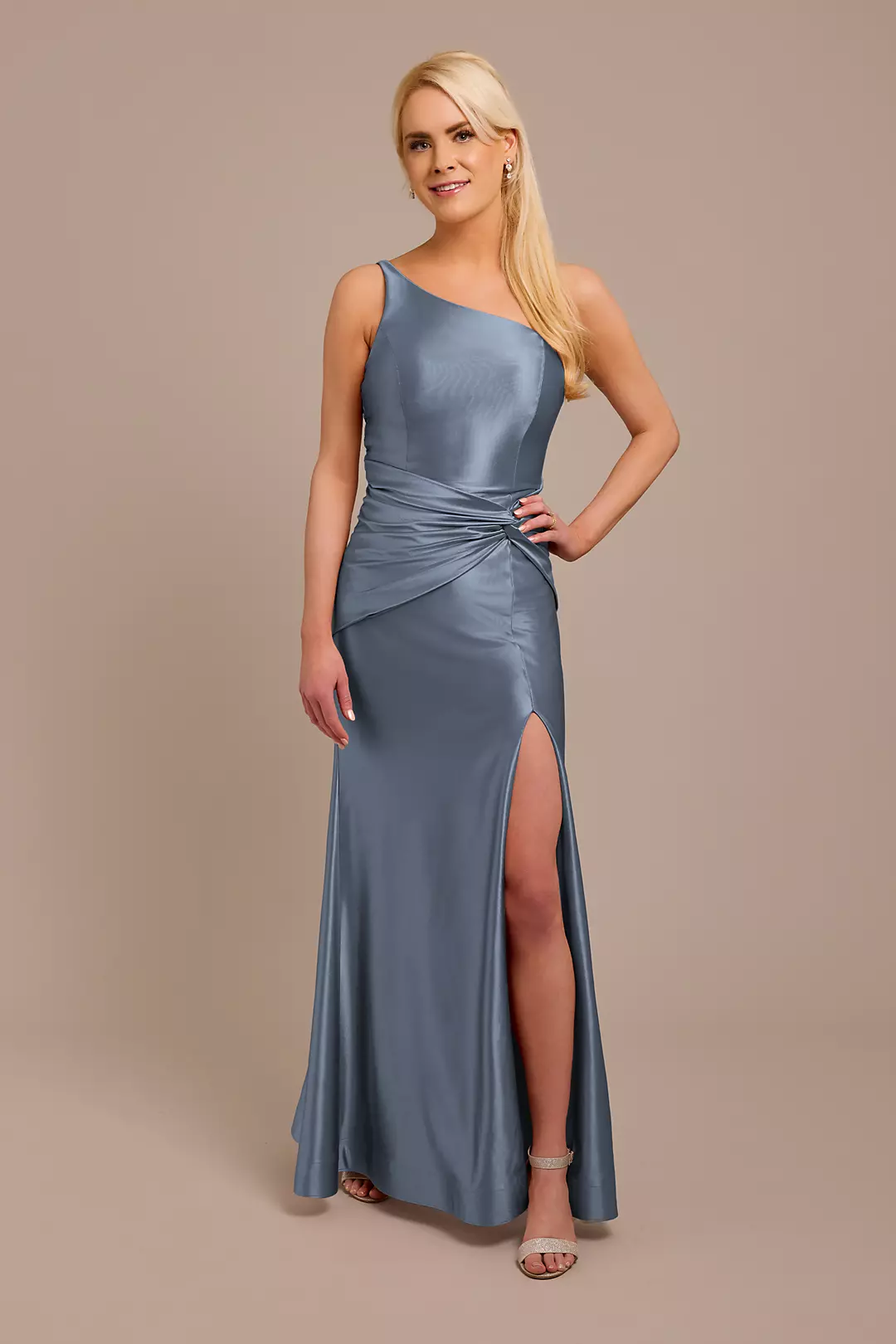 Sculpting Shiny Satin One-Shoulder Knot Dresses - XNAUWBI