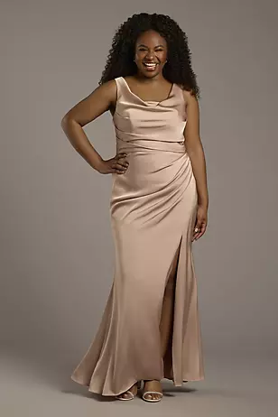 Matte Satin Cowl Neck Sheath Dresses - XNAUWBI