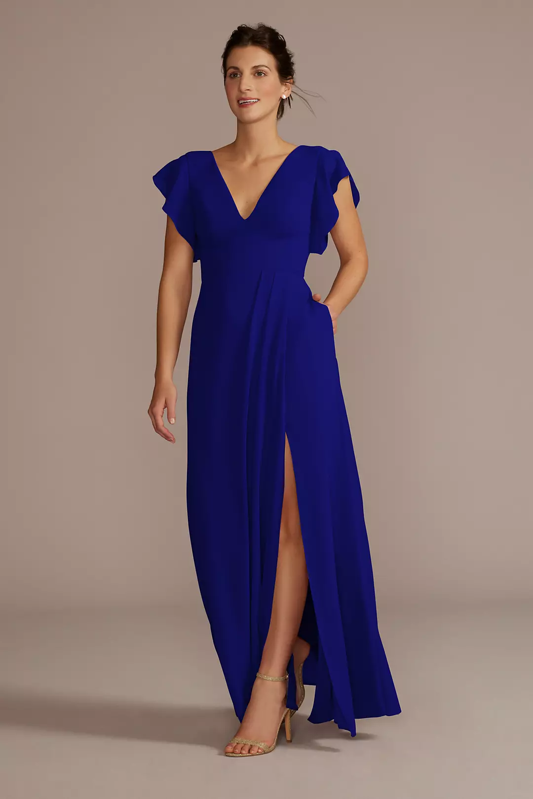 Flutter Sleeve Chiffon V-Neck Dresses - XNAUWBI