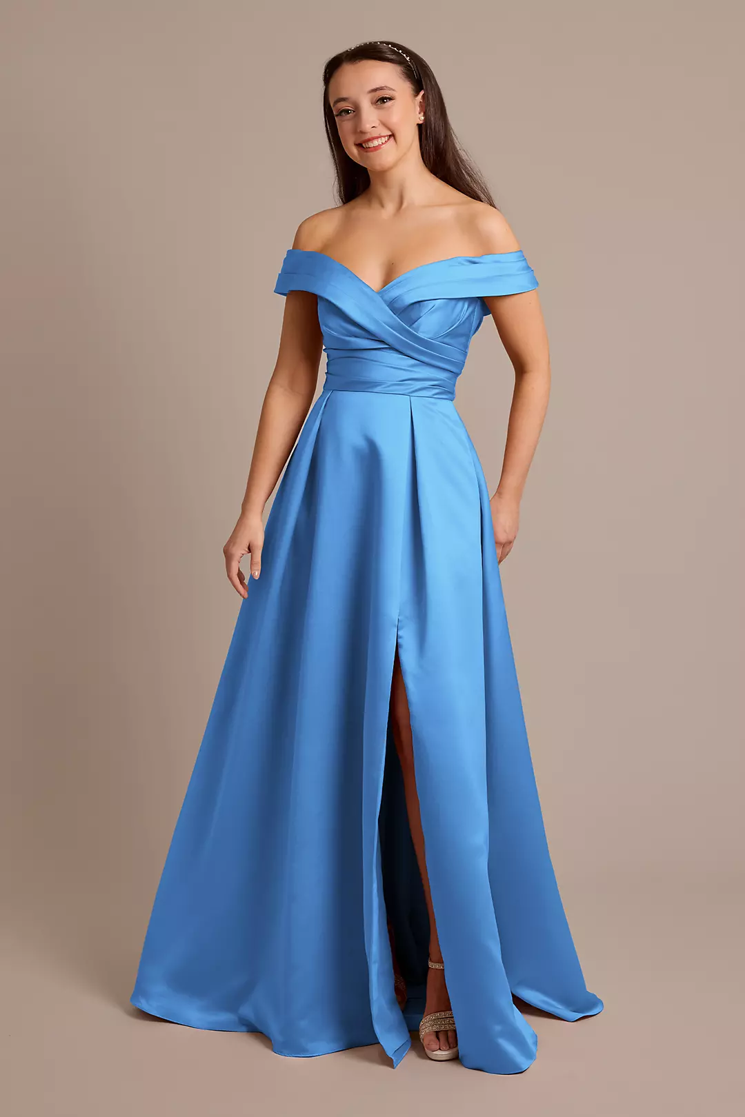 Matte Satin Off-the-Shoulder Ball Gown Dresses - XNAUWBI
