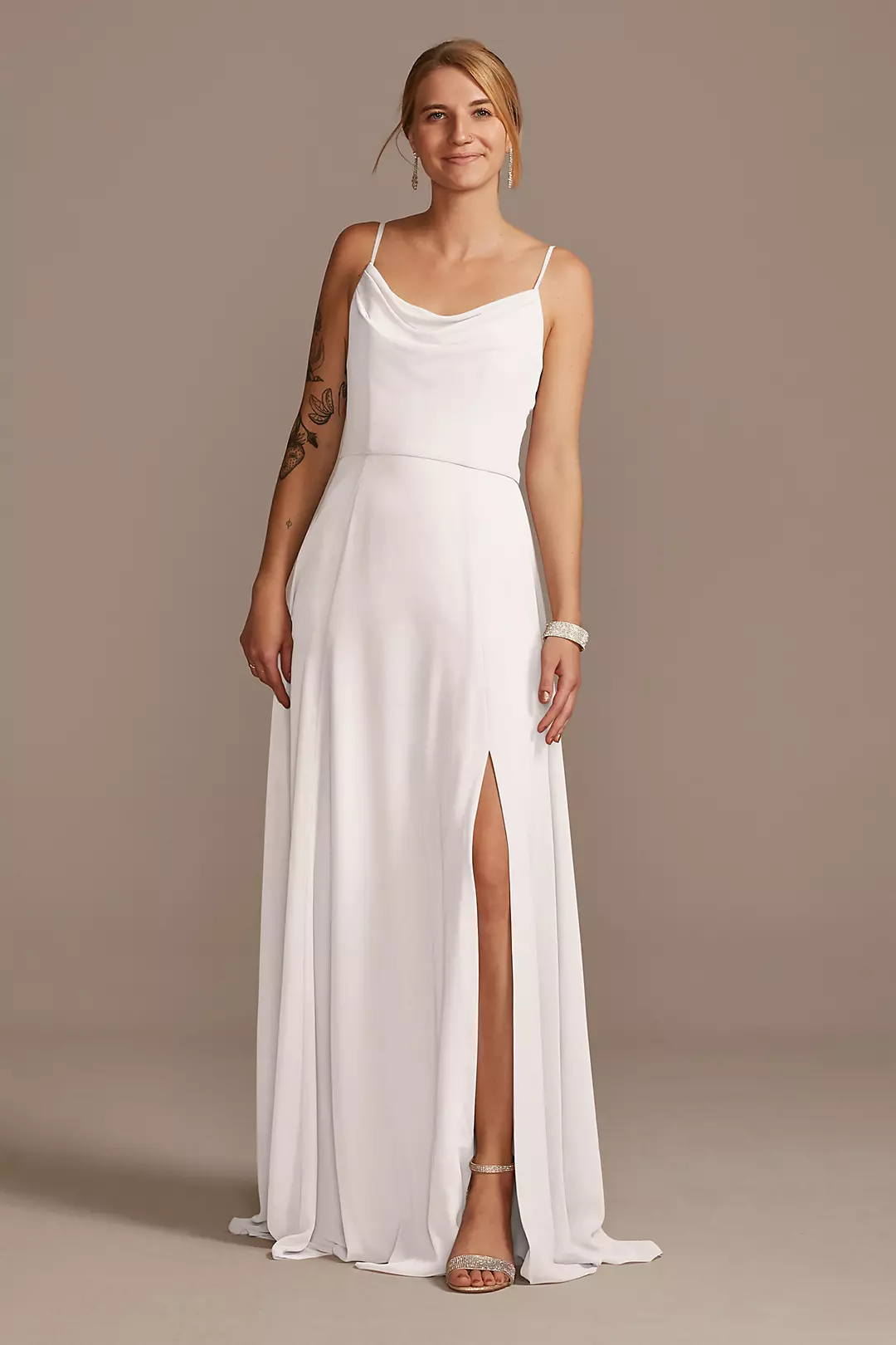 Cowl Neck Chiffon Dress with Slit Dress - XNAUWBI
