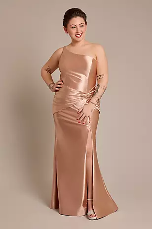 Sculpting Shiny Satin One-Shoulder Knot Dresses - XNAUWBI