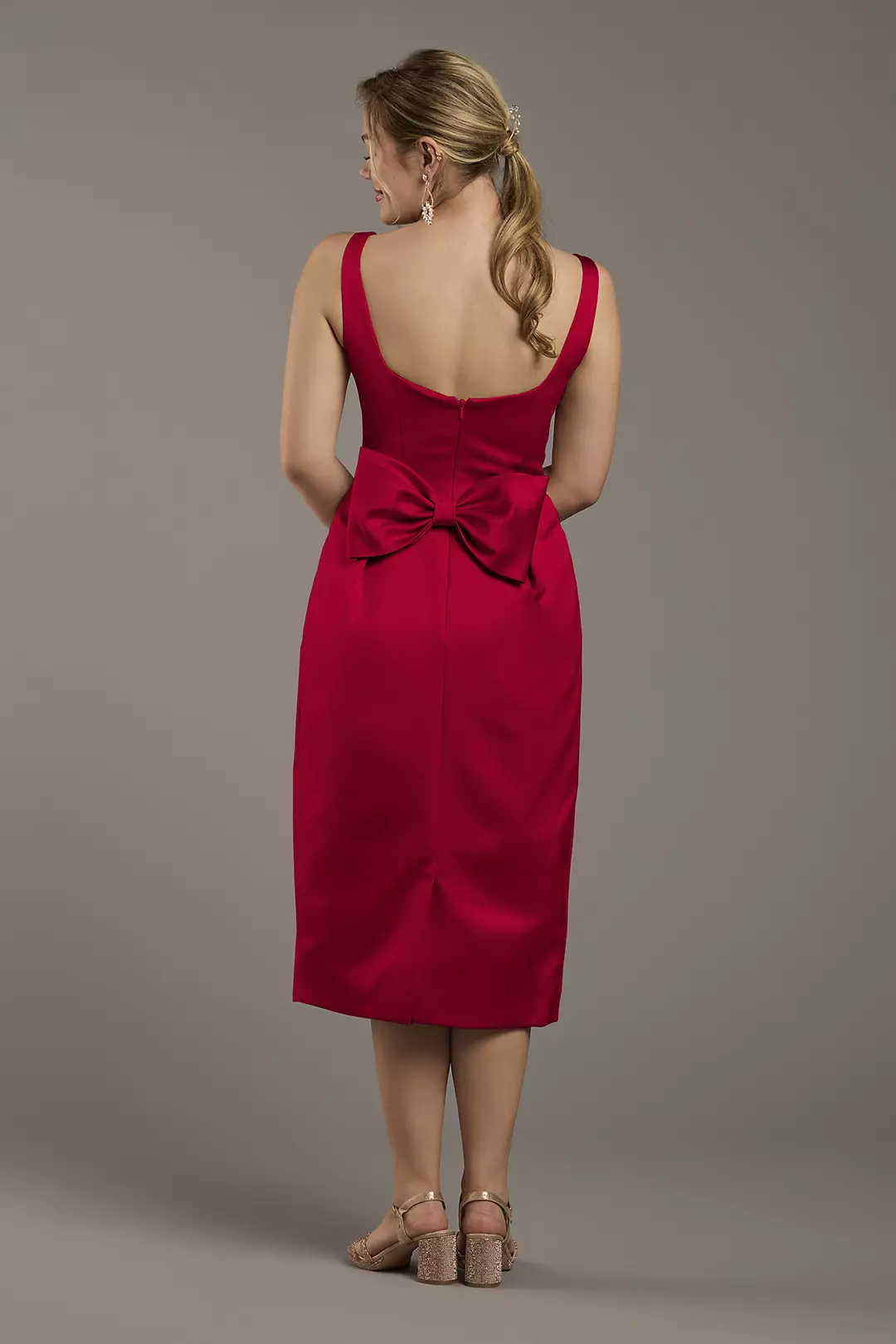 Matte Satin Tank Midi Dress with Bow Back Dress - XNAUWBI