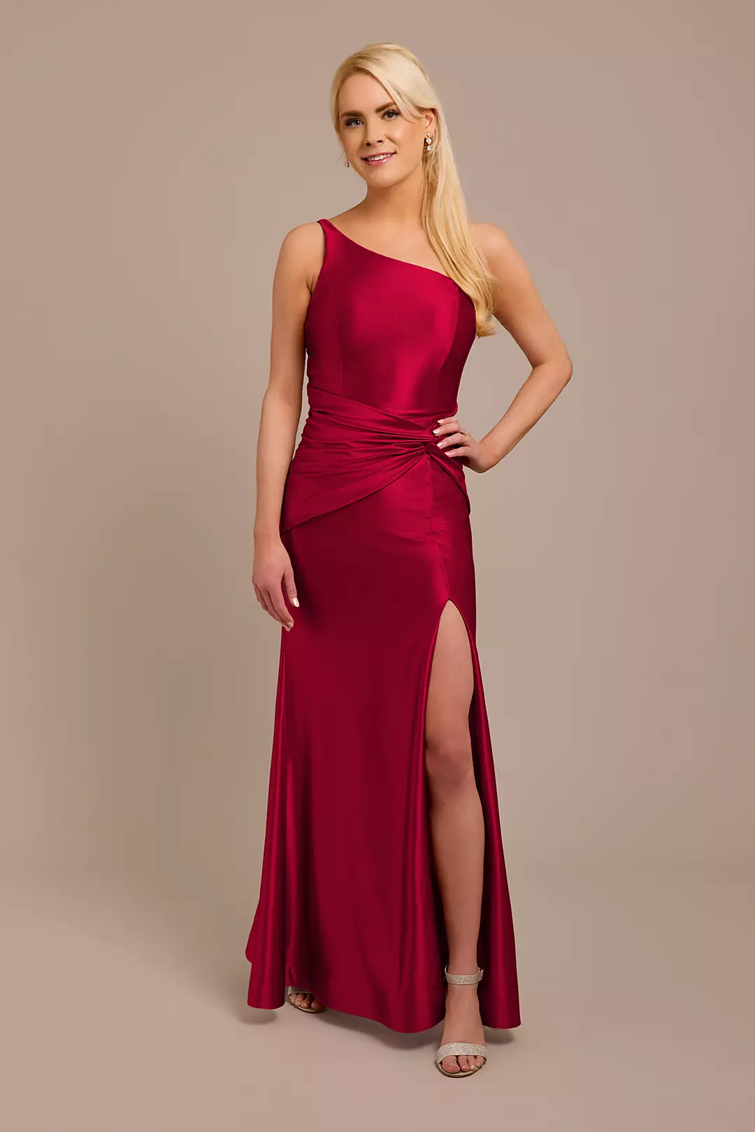 Sculpting Shiny Satin One-Shoulder Knot Dresses - XNAUWBI