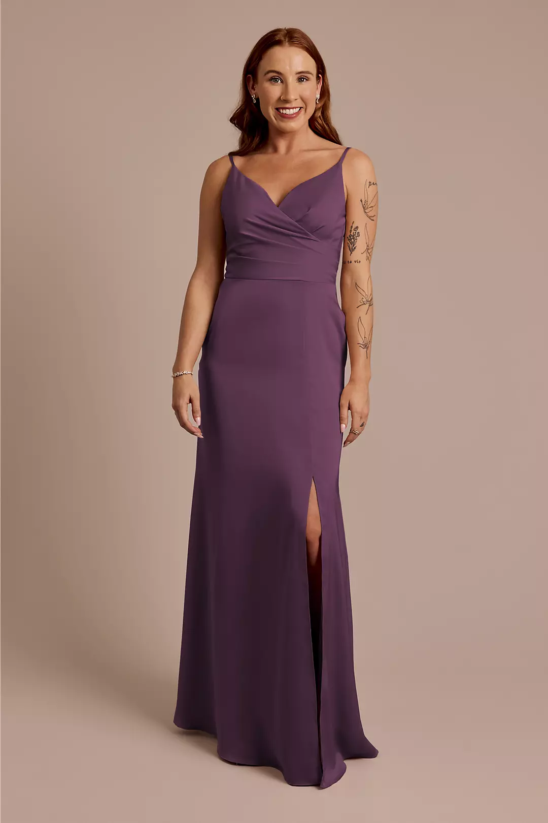 Matte Satin Spaghetti Strap Surplice A-Line Dresses - XNAUWBI