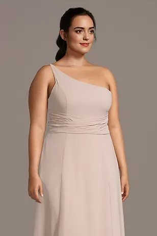 Chiffon One-Shoulder Dress with Tie Dress - XNAUWBI