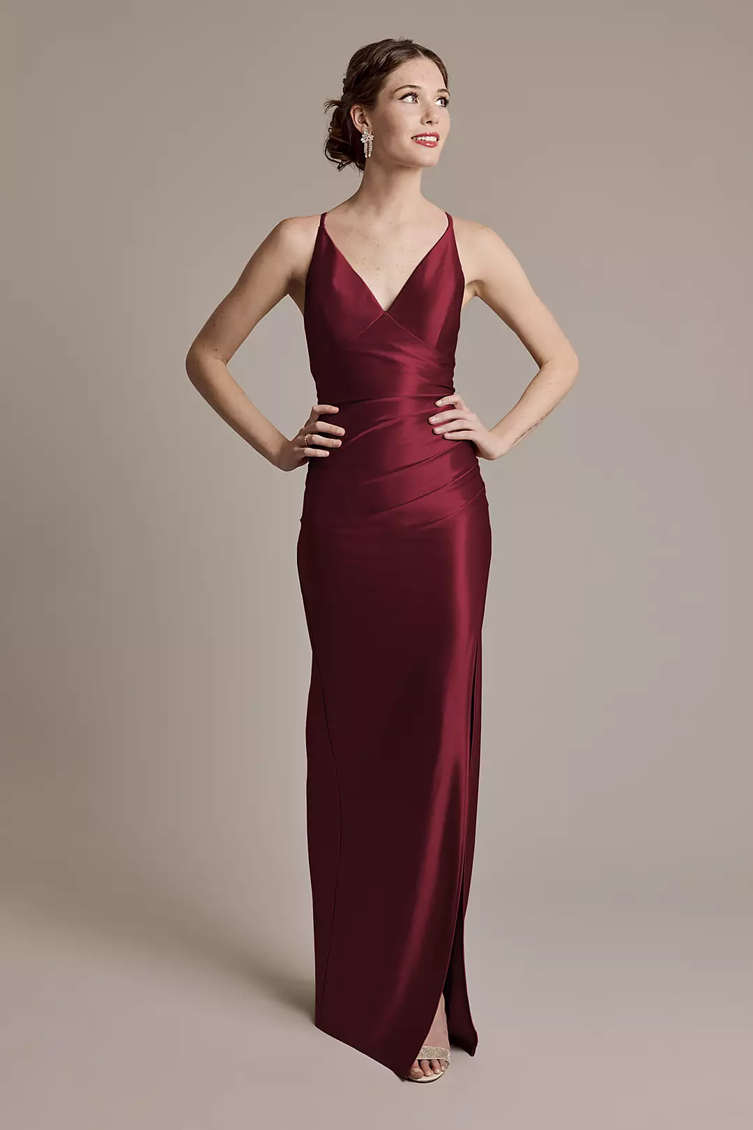 Sculpting Shiny Satin V-Neck Cross-Back Dresses - XNAUWBI