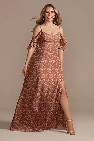 Floral Chiffon Cold-Shoulder Dresses - XNAUWBI