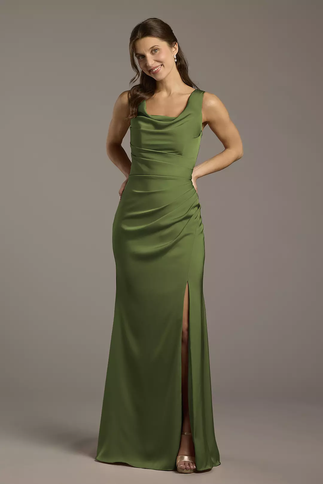 Matte Satin Cowl Neck Sheath Dresses - XNAUWBI