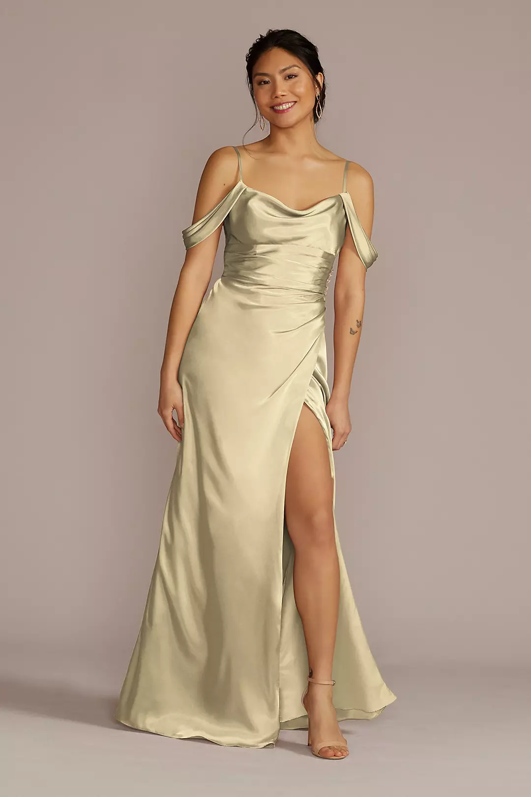 Charmeuse Cowl Dress with Swag Sleeves Dress - XNAUWBI