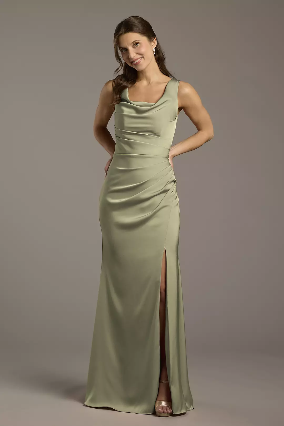 Matte Satin Cowl Neck Sheath Dresses - XNAUWBI