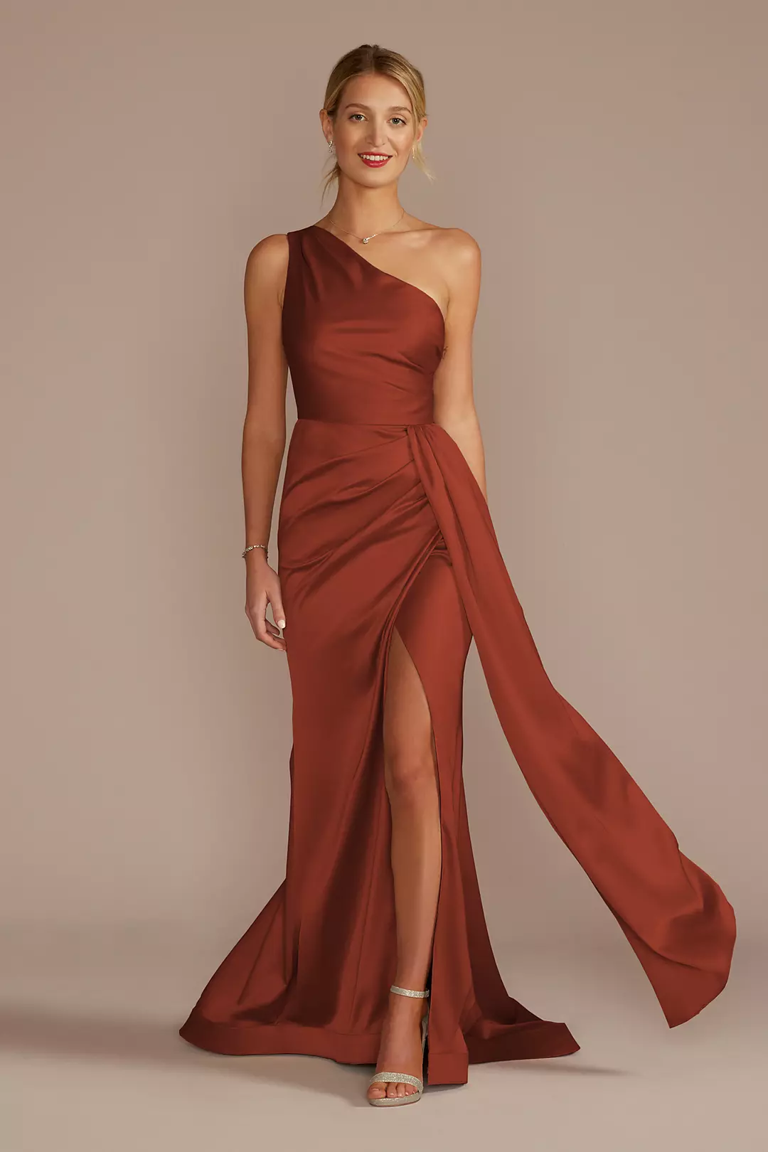 One-Shoulder Stretch Matte Satin Dresses - XNAUWBI