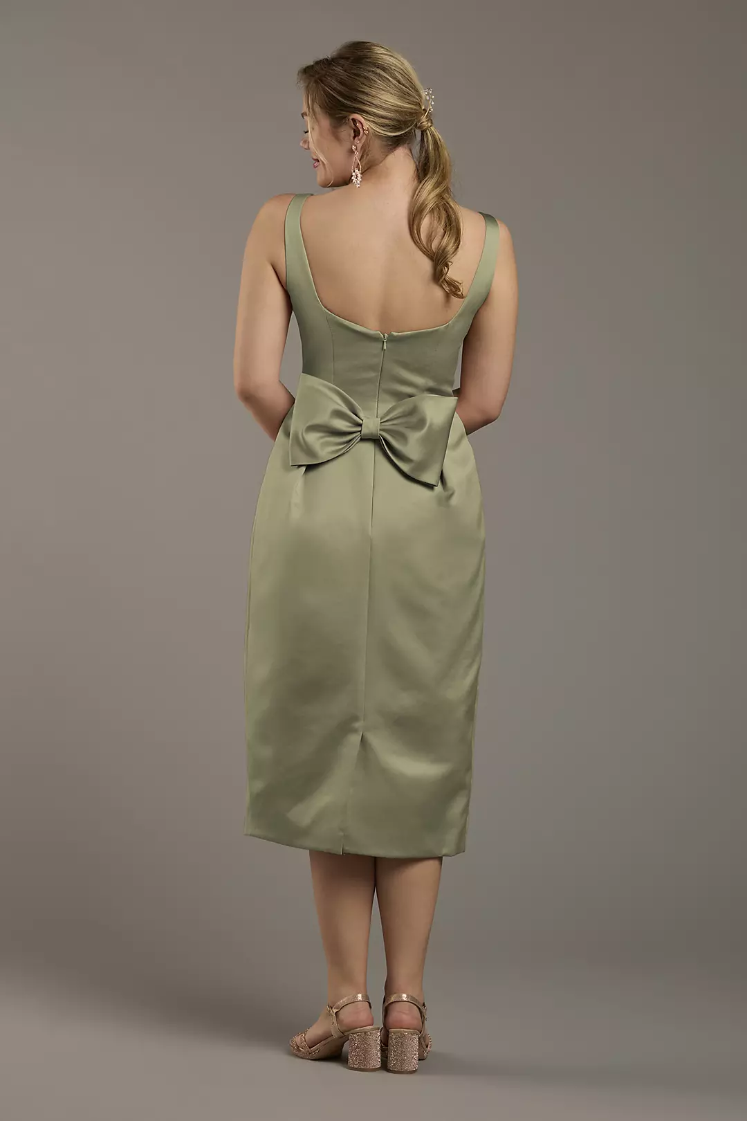 Matte Satin Tank Midi Dress with Bow Back Dress - XNAUWBI