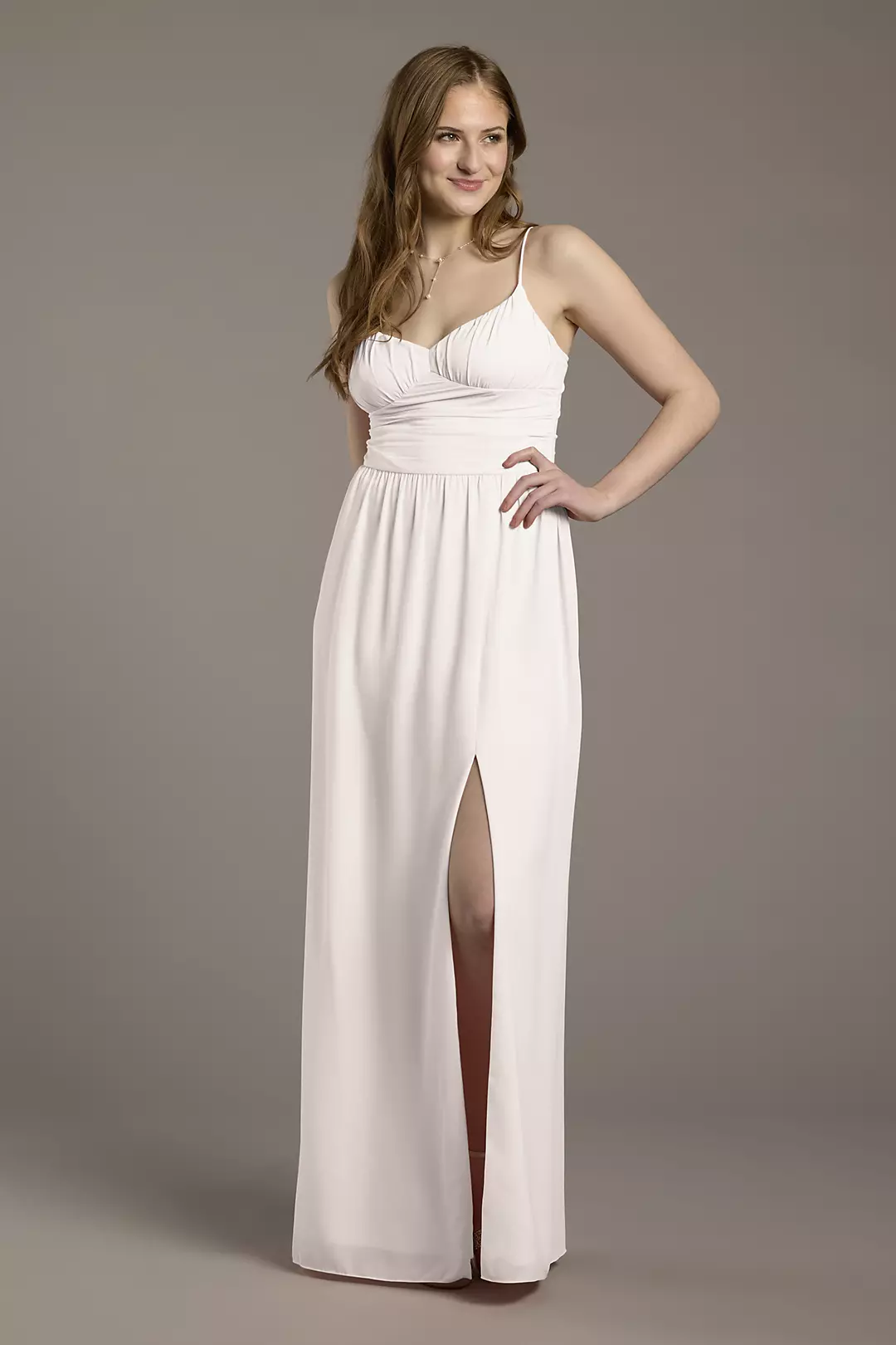 Chiffon Spaghetti Strap A-Line Dress with Slit Dress - XNAUWBI