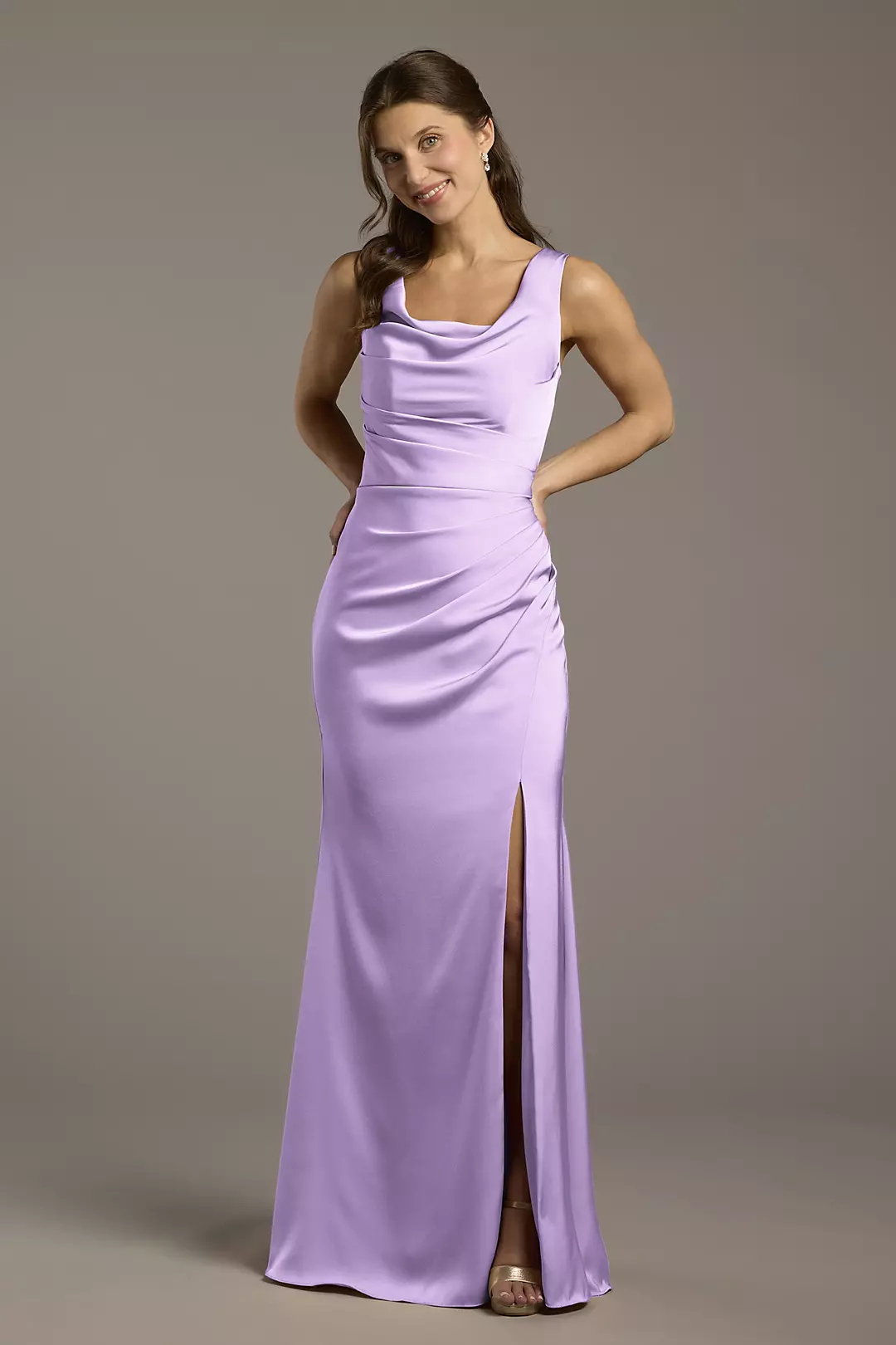 Matte Satin Cowl Neck Sheath Dresses - XNAUWBI