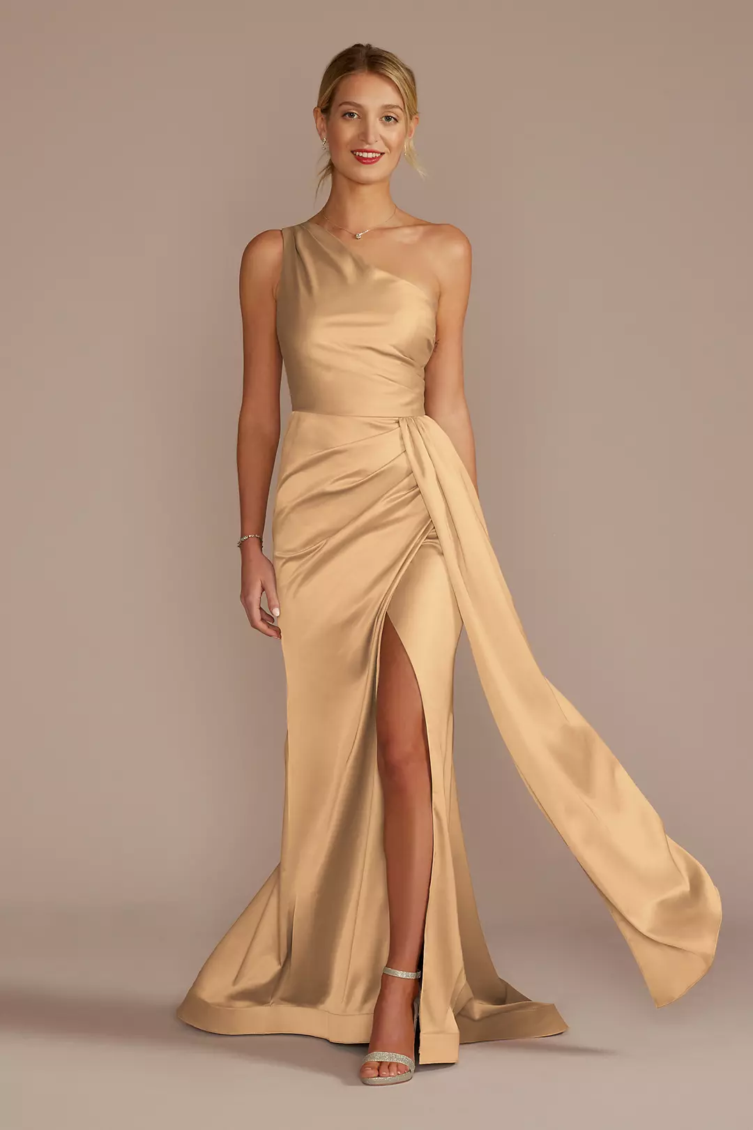 One-Shoulder Stretch Matte Satin Dresses - XNAUWBI