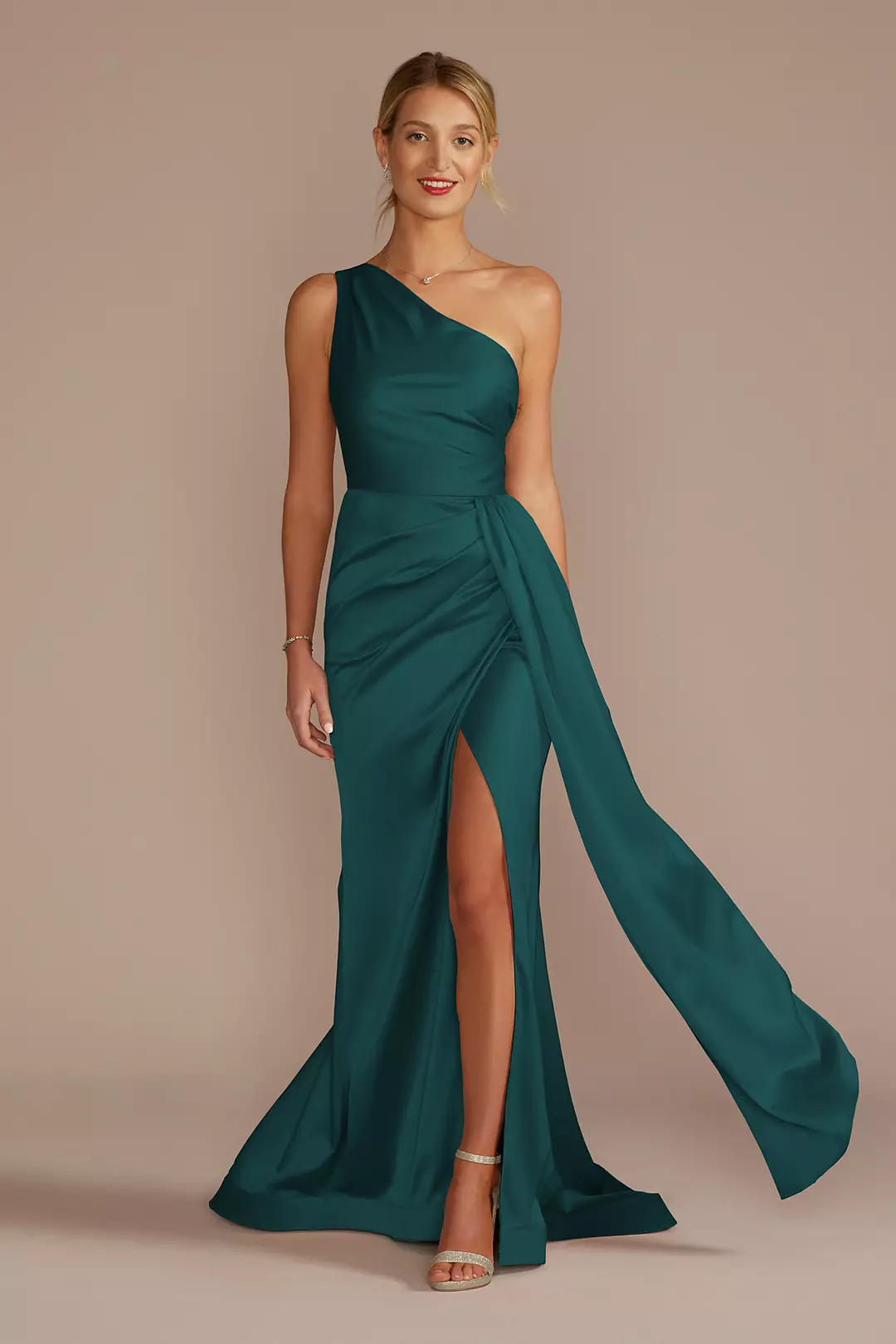 One-Shoulder Stretch Matte Satin Dresses - XNAUWBI