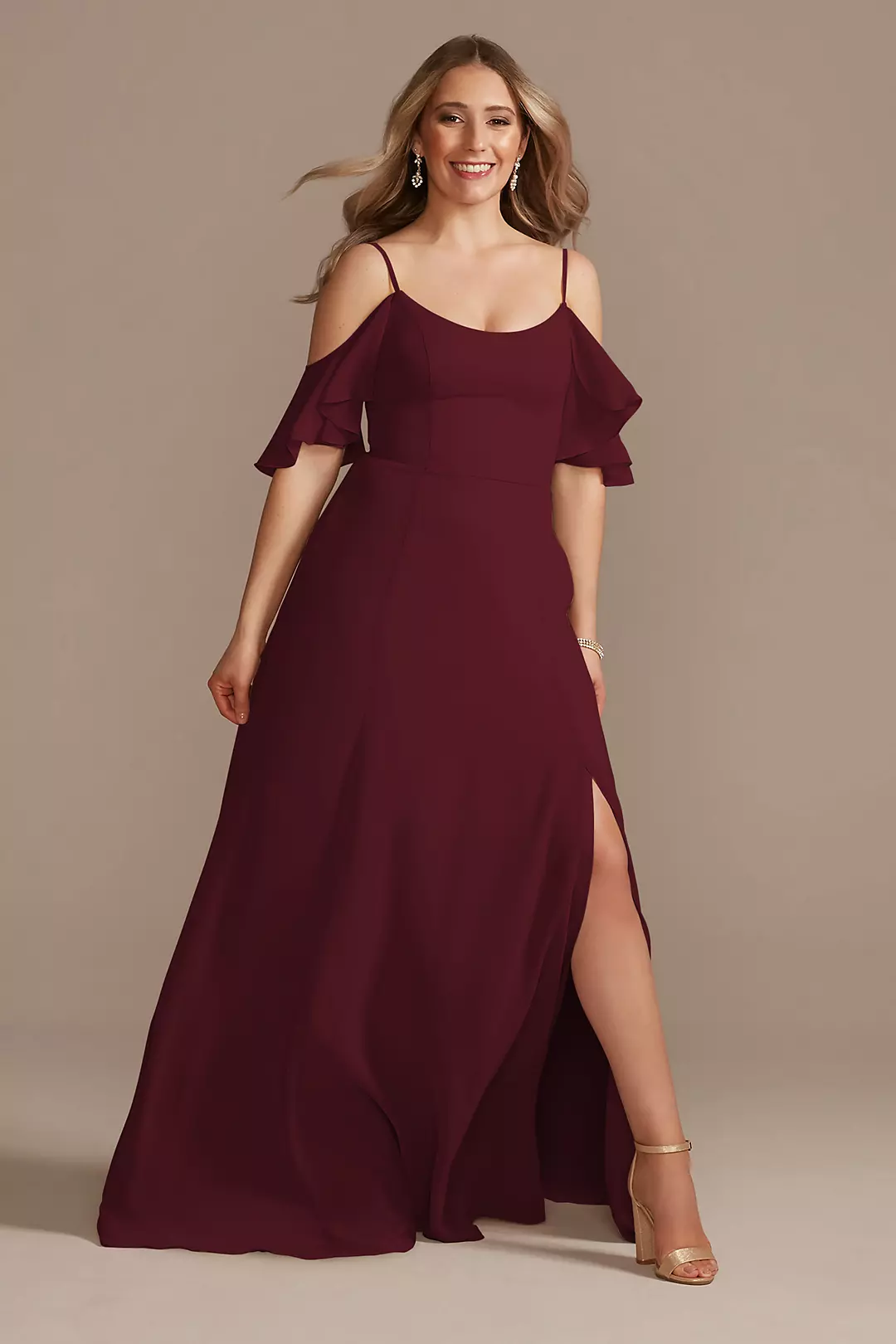 Cold-Shoulder Long Chiffon Dresses - XNAUWBI