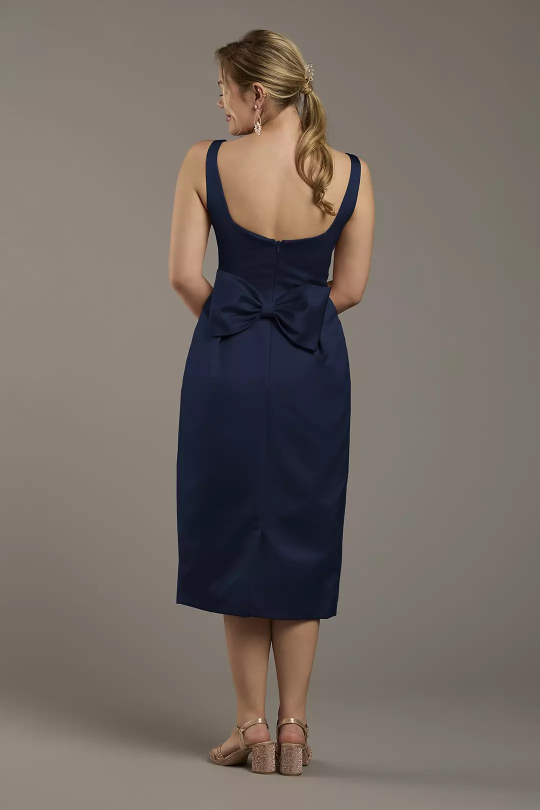 Matte Satin Tank Midi Dress with Bow Back Dress - XNAUWBI