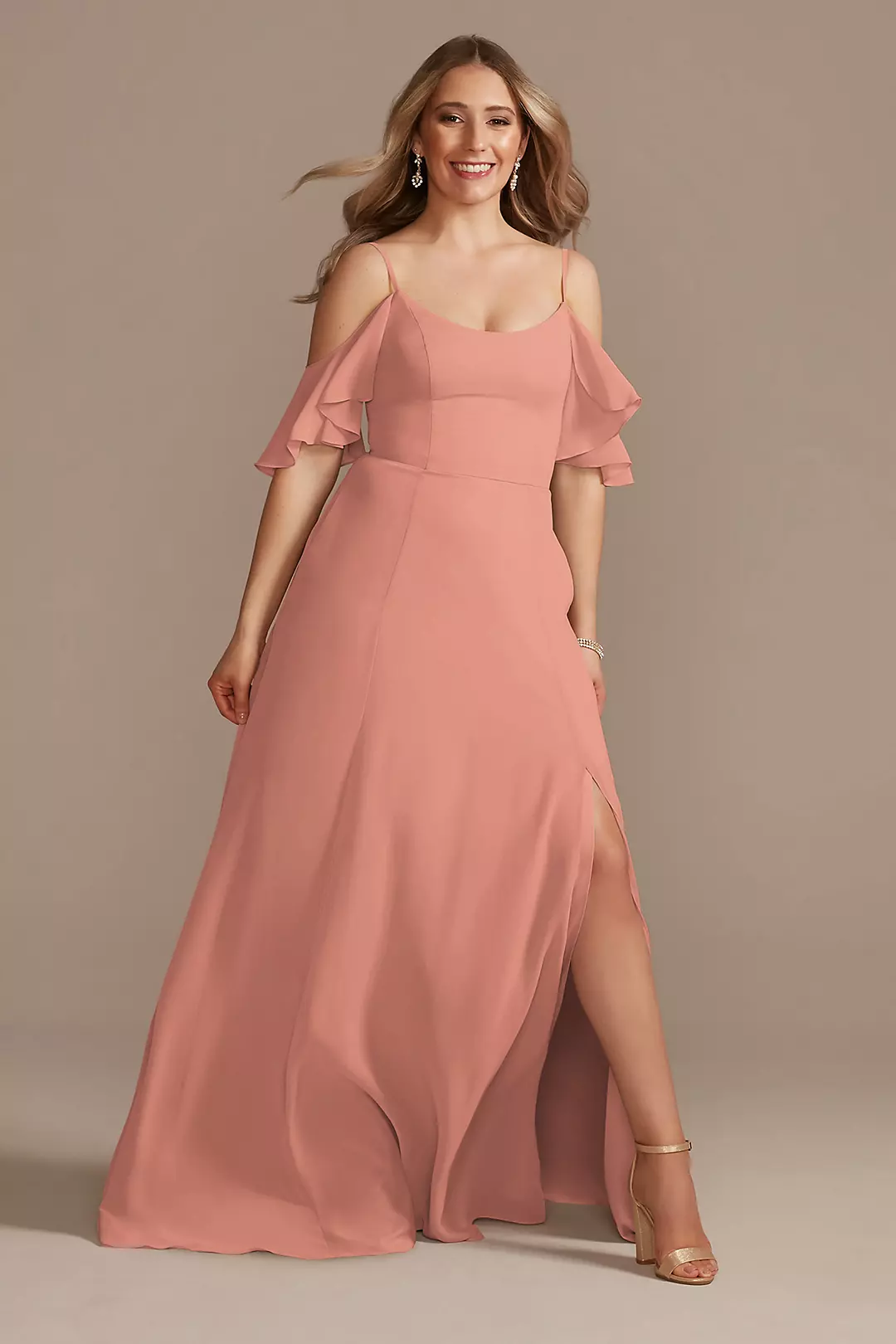 Cold-Shoulder Long Chiffon Dresses - XNAUWBI