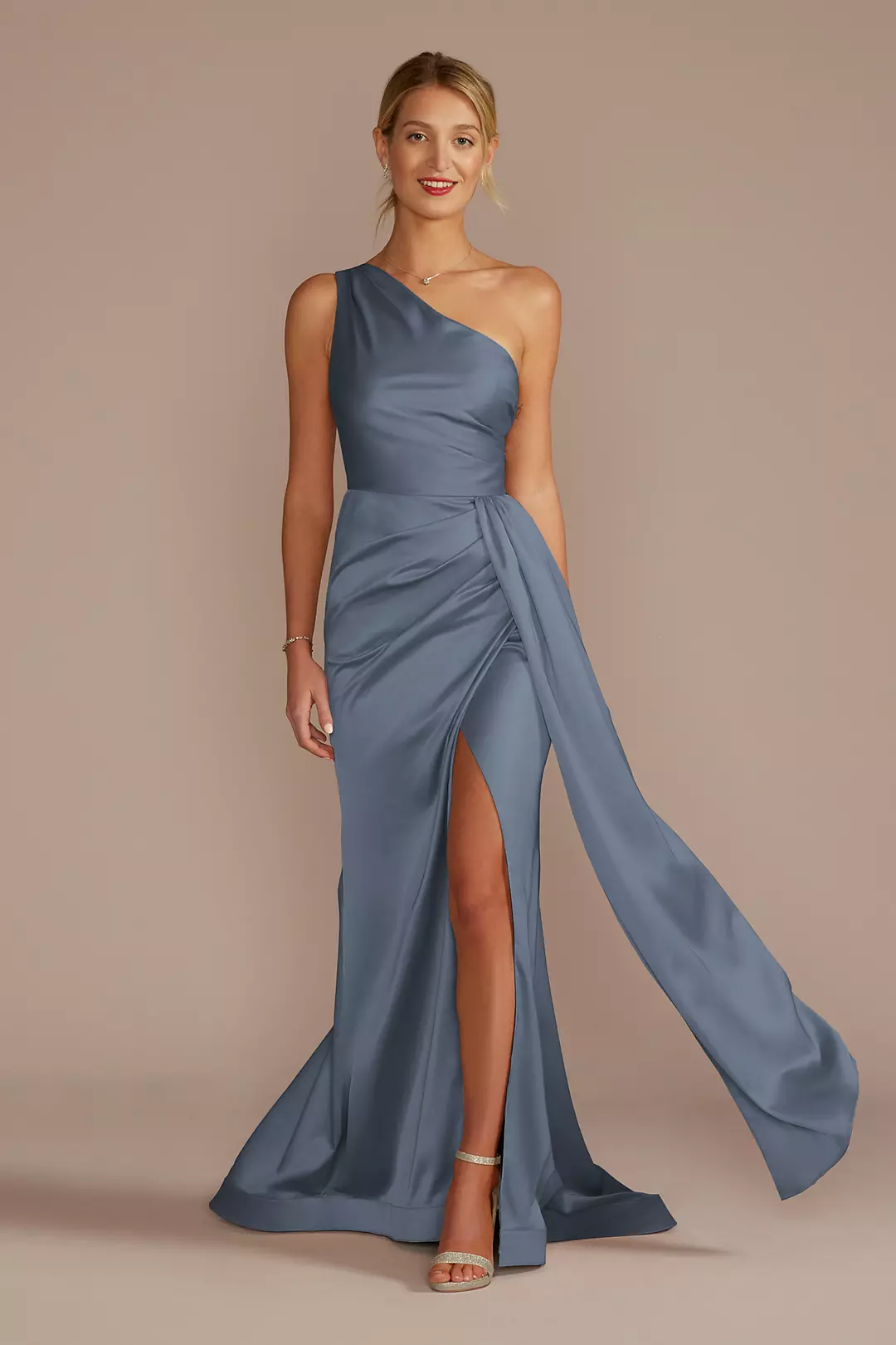 One-Shoulder Stretch Matte Satin Dresses - XNAUWBI