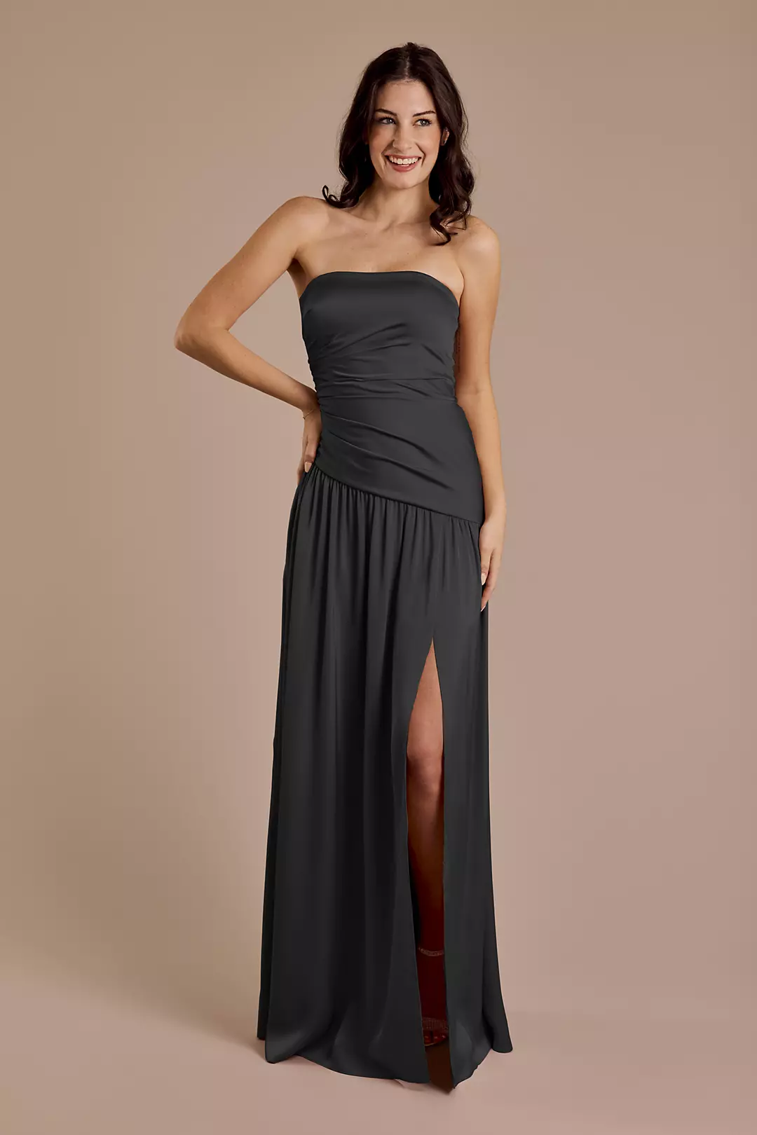 Matte Satin Strapless Drop Waist Dresses - XNAUWBI