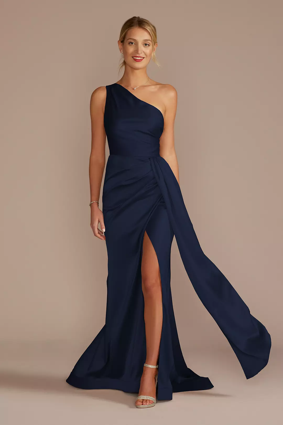 One-Shoulder Stretch Matte Satin Dresses - XNAUWBI