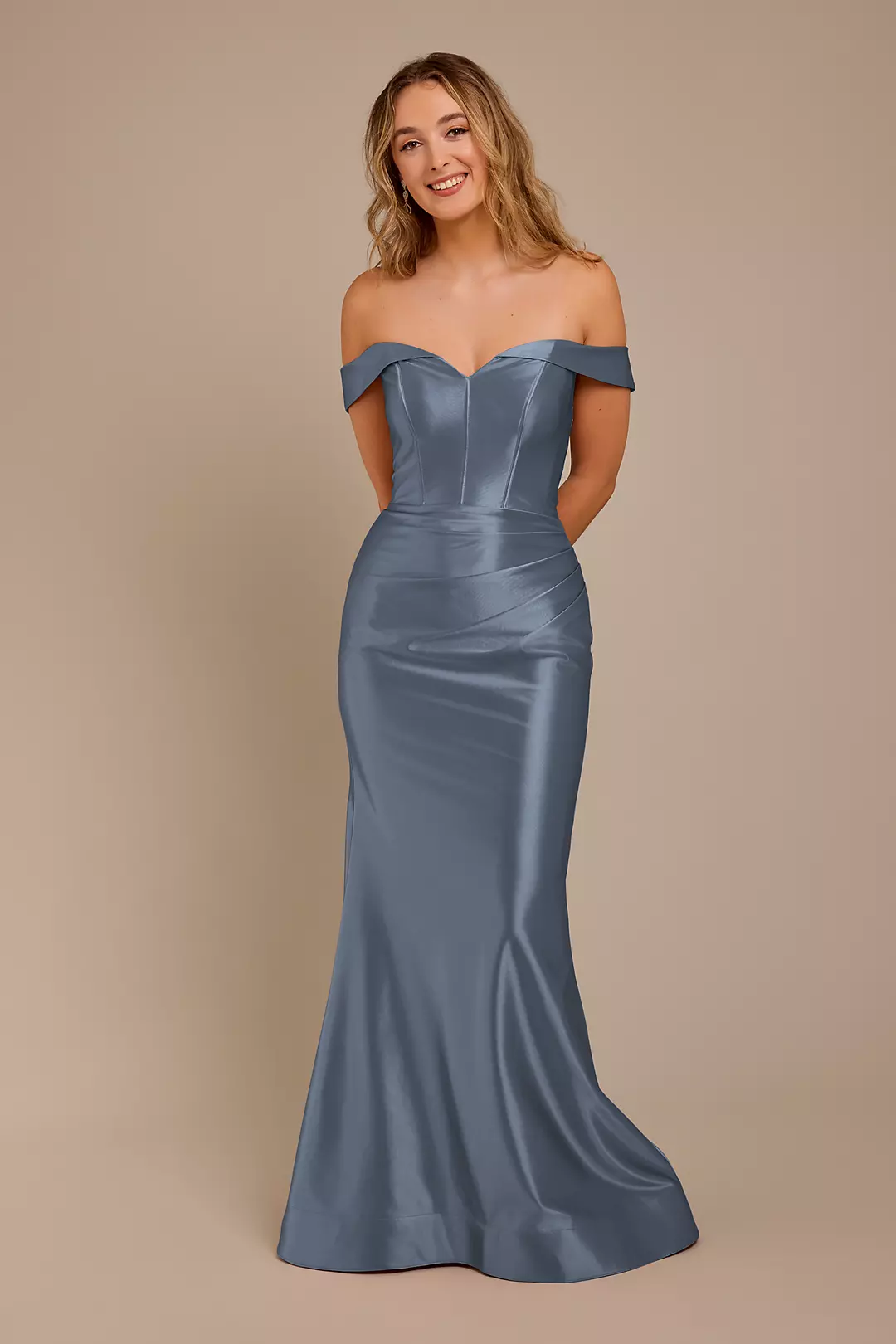Sculpting Shiny Satin Off-the-Shoulder Dresses - XNAUWBI