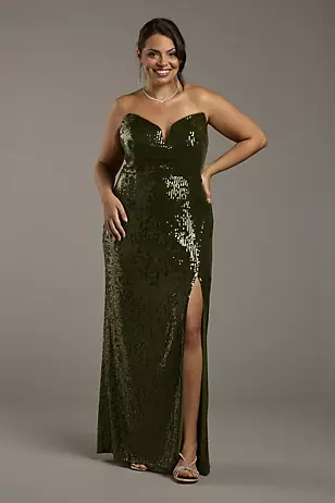 Strapless Sequin Notch Neckline Sheath Dresses - XNAUWBI