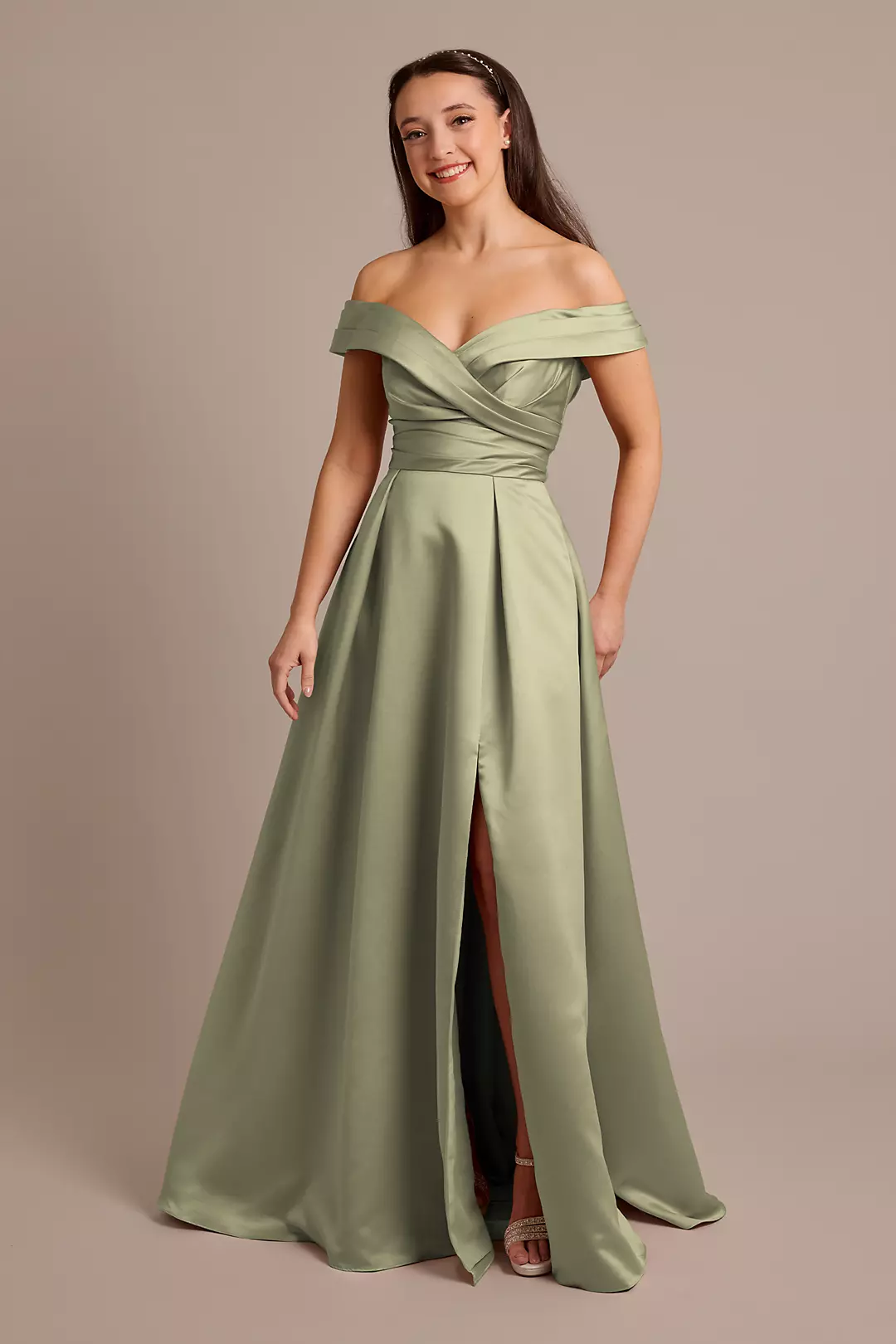 Matte Satin Off-the-Shoulder Ball Gown Dresses - XNAUWBI