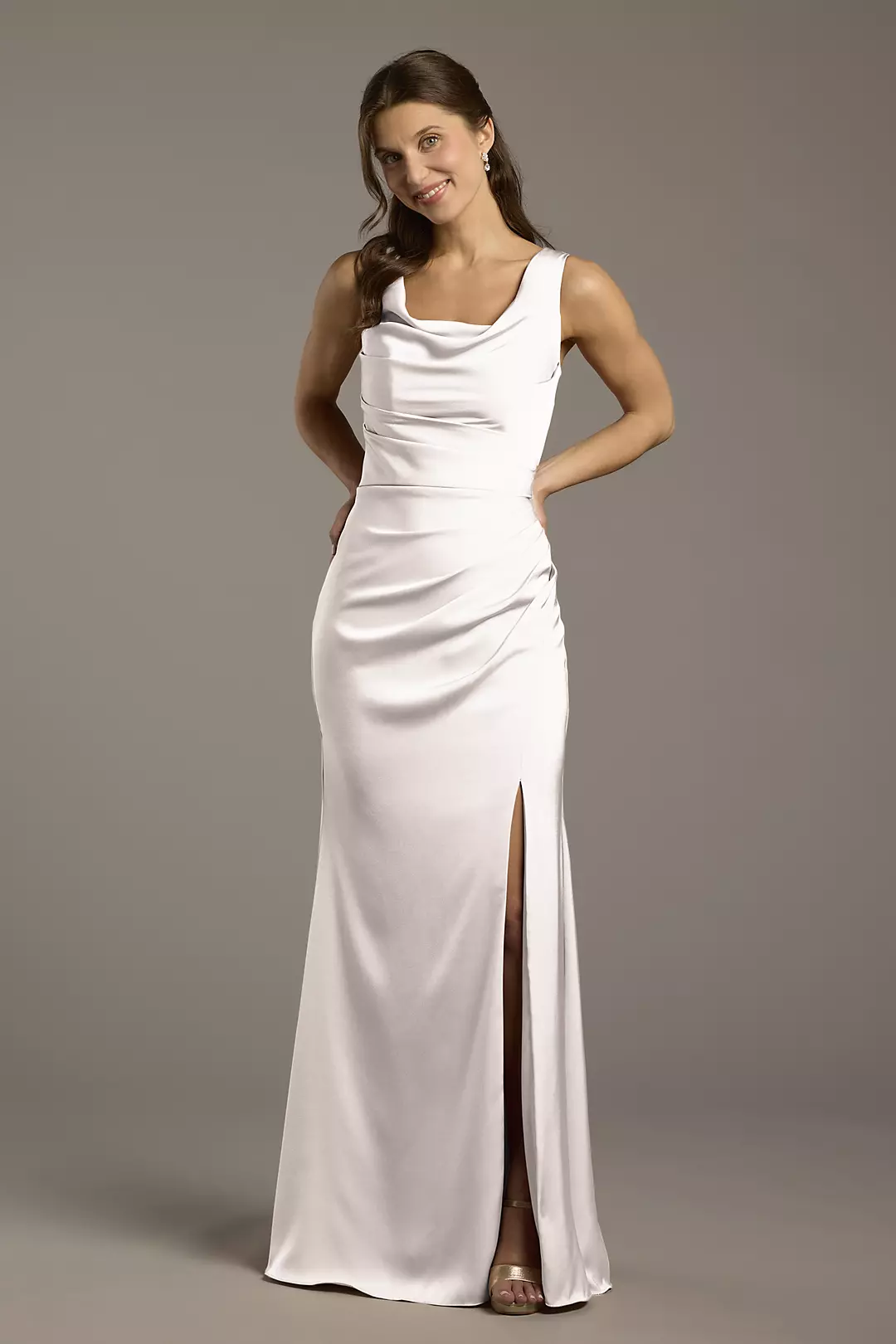 Matte Satin Cowl Neck Sheath Dresses - XNAUWBI
