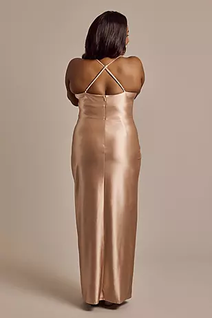 Sculpting Shiny Satin V-Neck Cross-Back Dresses - XNAUWBI