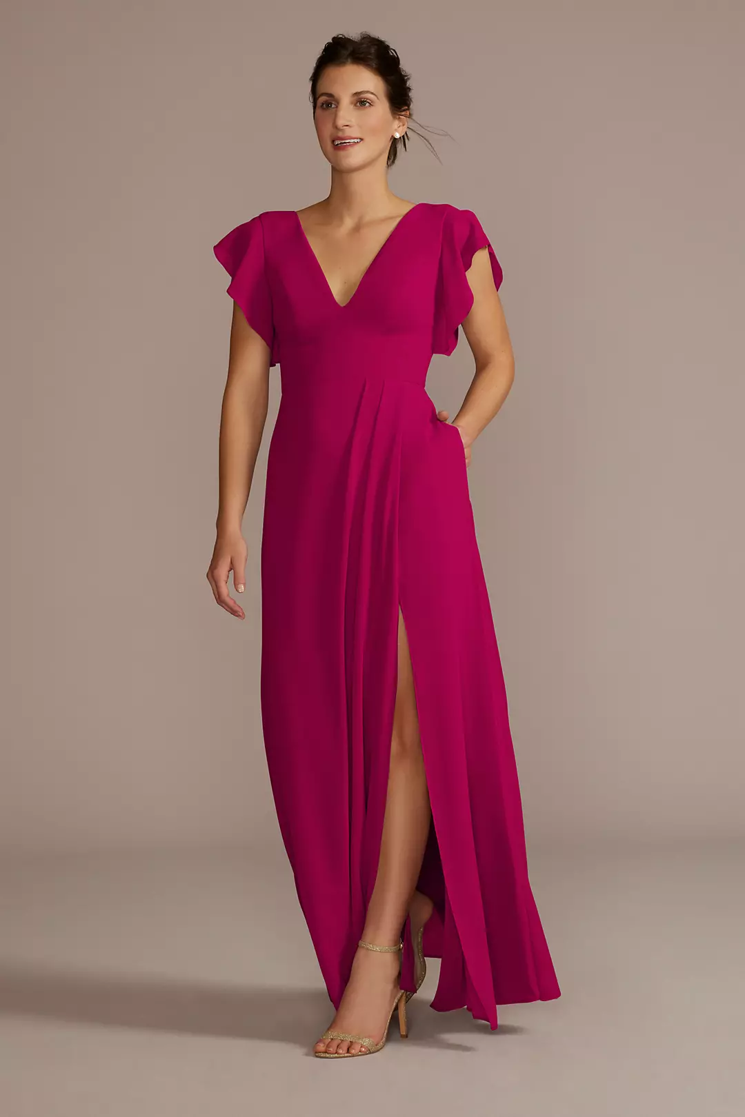 Flutter Sleeve Chiffon V-Neck Dresses - XNAUWBI