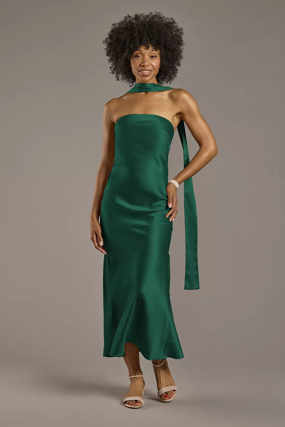 Strapless Charmeuse Sheath Dress with Scarf Dress - XNAUWBI