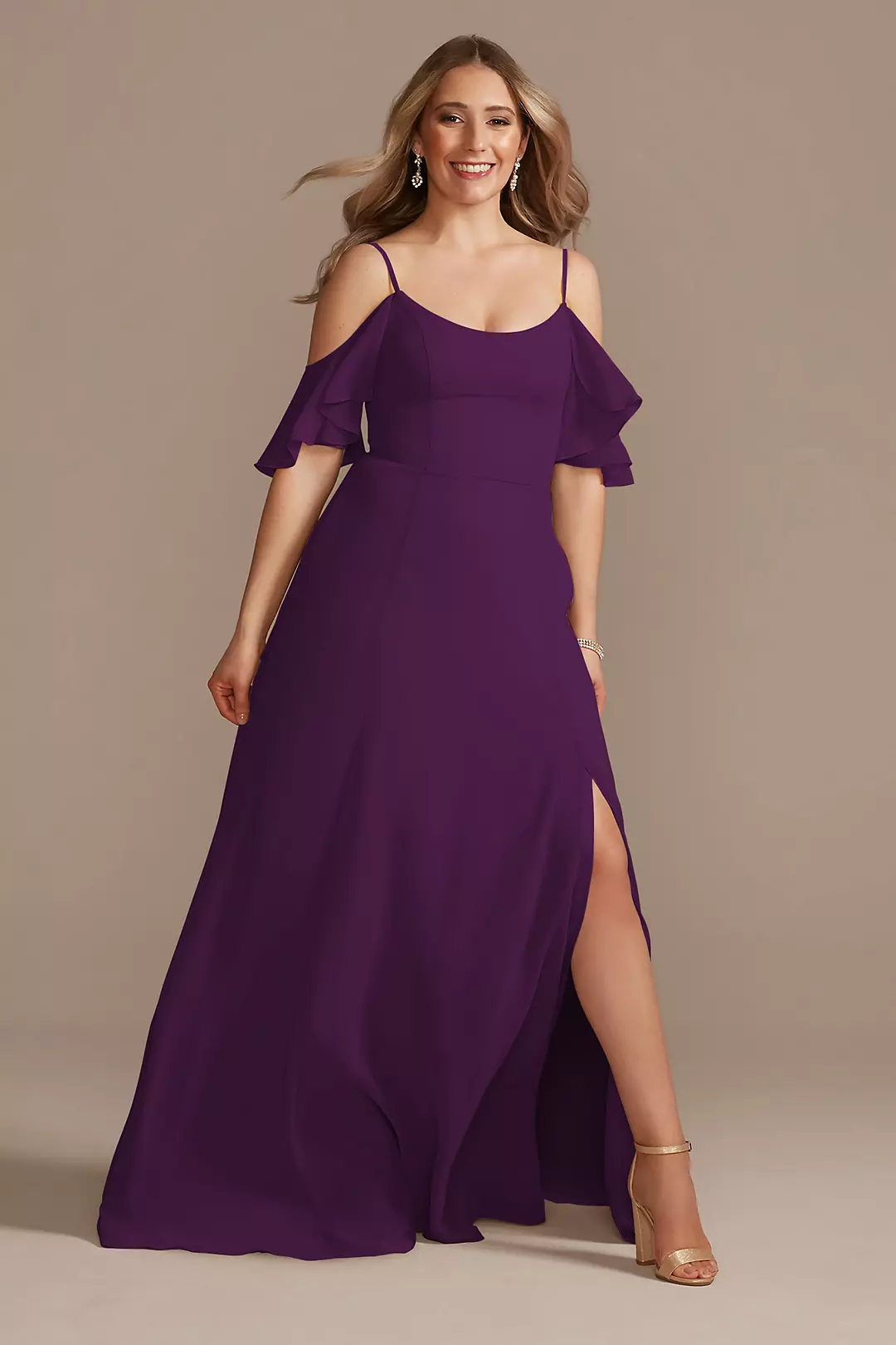 Cold-Shoulder Long Chiffon Dresses - XNAUWBI