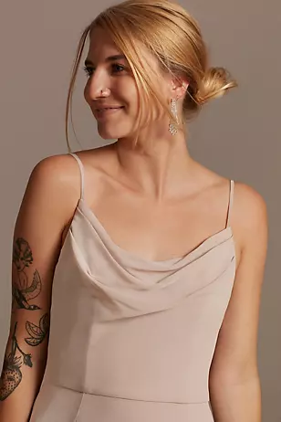 Cowl Neck Chiffon Dress with Slit Dress - XNAUWBI