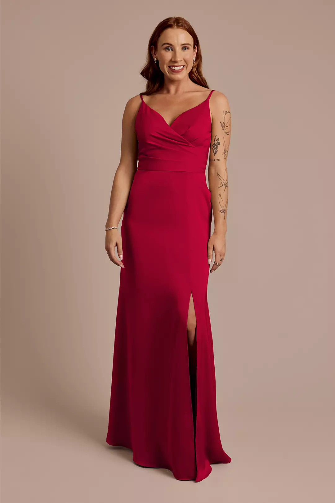 Matte Satin Spaghetti Strap Surplice A-Line Dresses - XNAUWBI