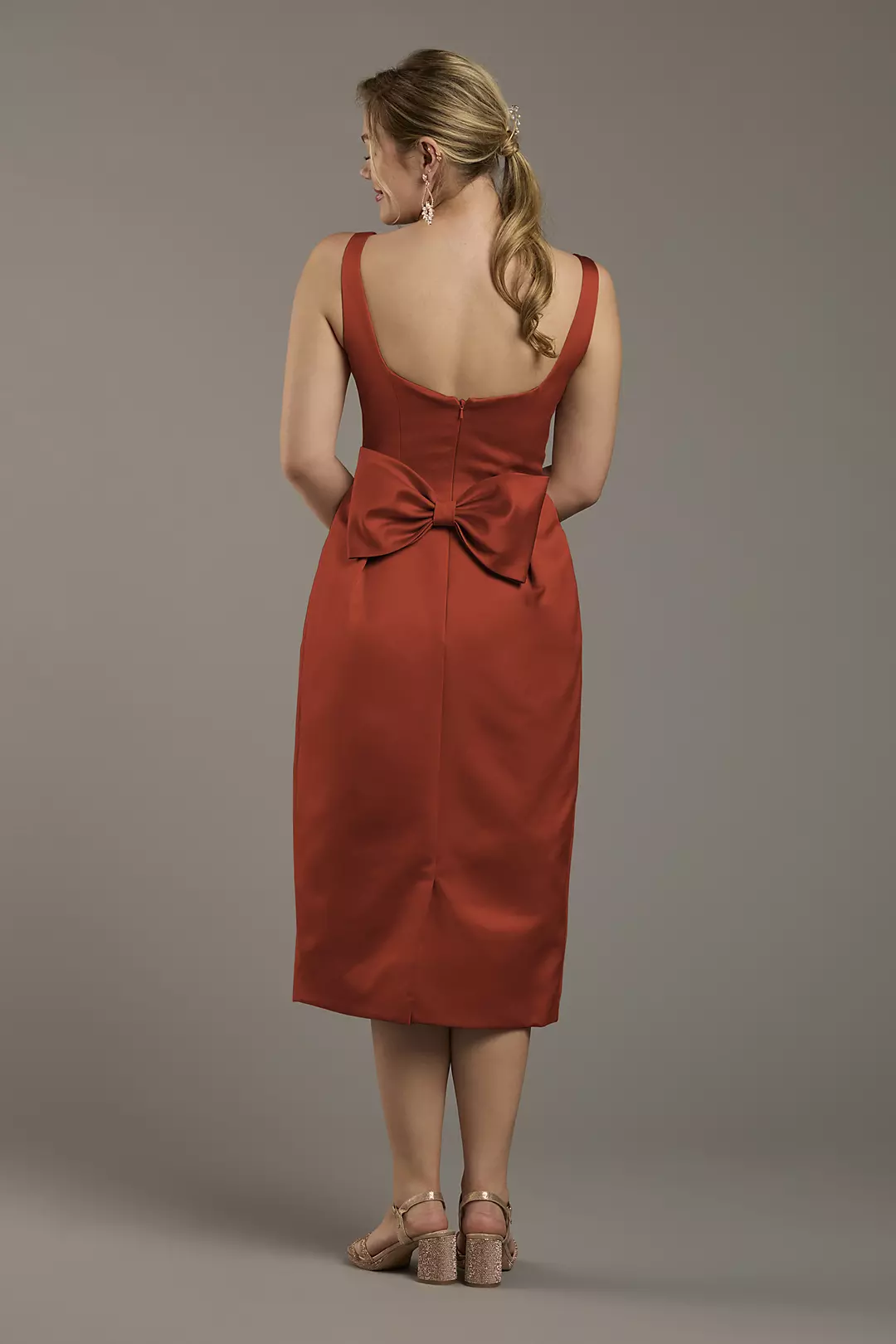 Matte Satin Tank Midi Dress with Bow Back Dress - XNAUWBI