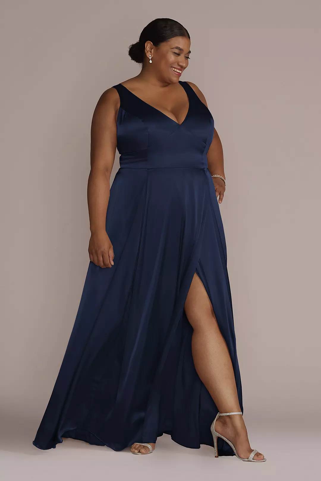 Charmeuse Tank V-Neck Dress with Slit Dress - XNAUWBI