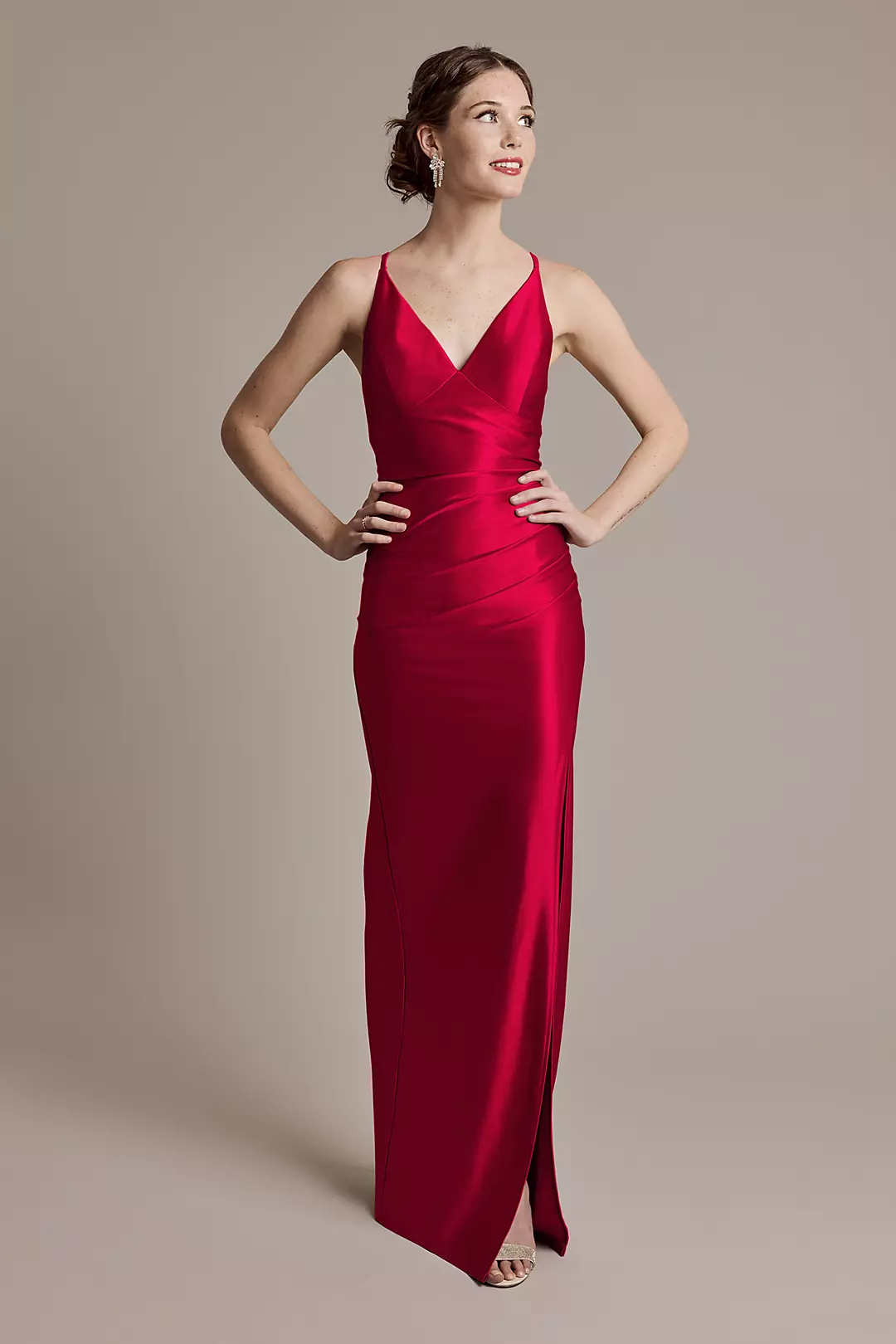Sculpting Shiny Satin V-Neck Cross-Back Dresses - XNAUWBI