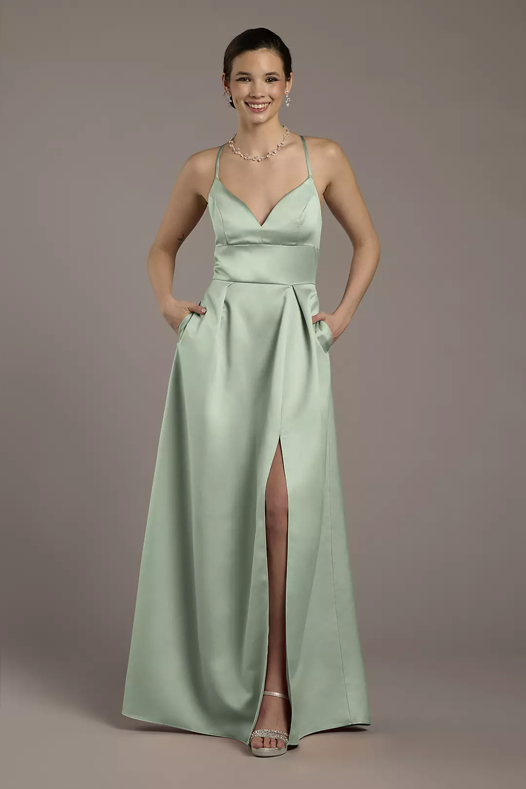 Satin Empire Waist Ball Gown Dress - XNAUWBI