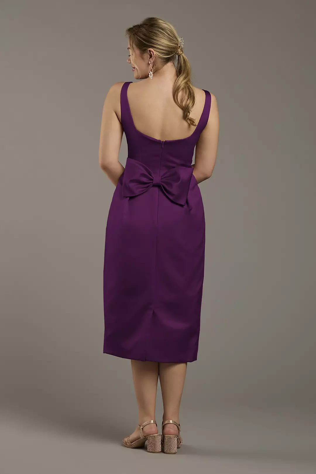 Matte Satin Tank Midi Dress with Bow Back Dress - XNAUWBI