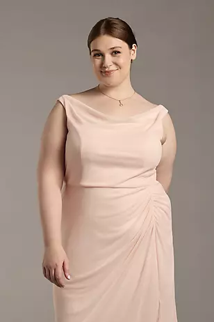 Mesh Cowl Neck Ruched A-Line Dresses - XNAUWBI