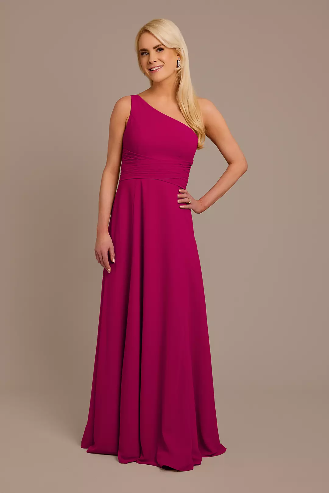 Chiffon One-Shoulder Dress with Tie Dress - XNAUWBI