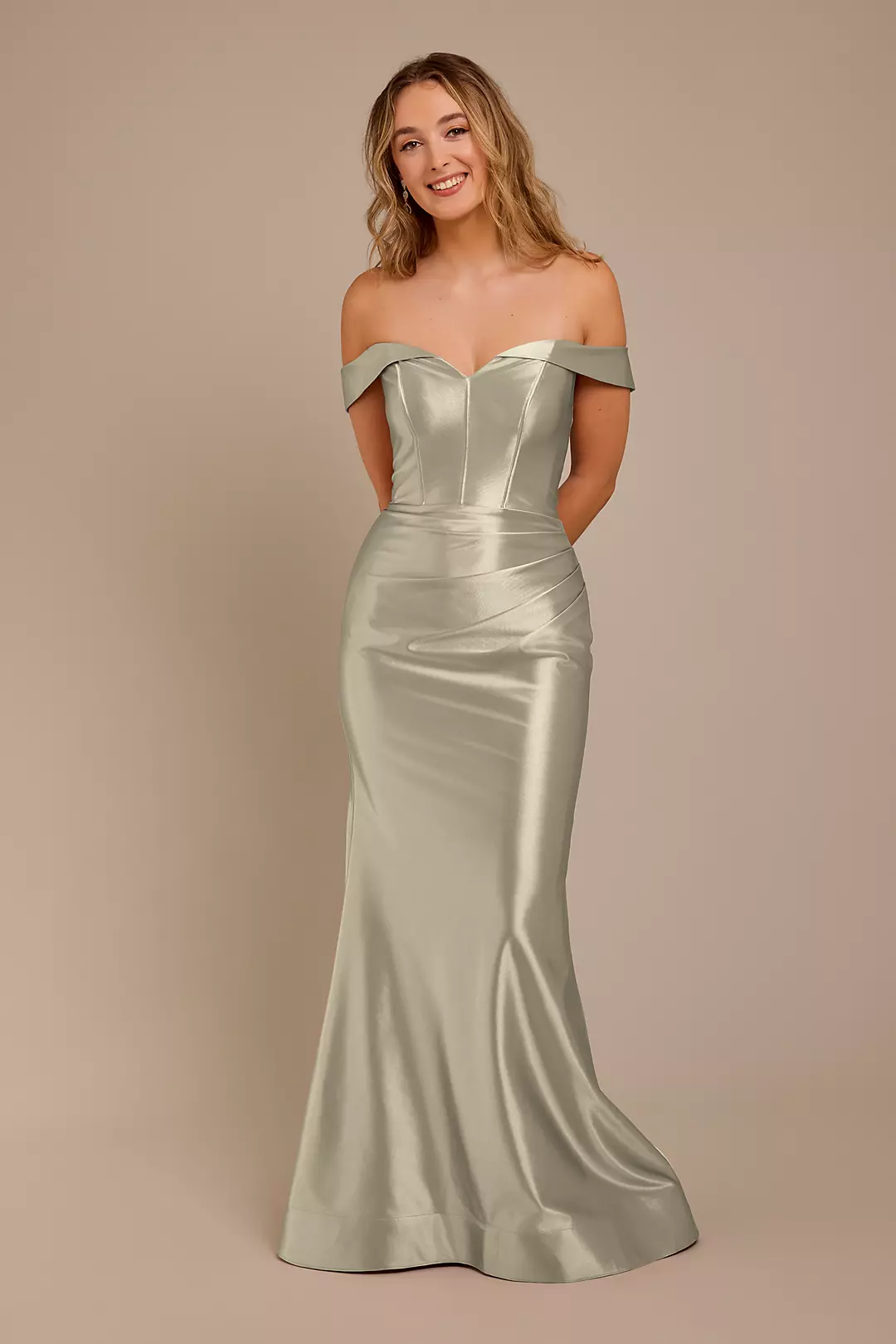 Sculpting Shiny Satin Off-the-Shoulder Dresses - XNAUWBI