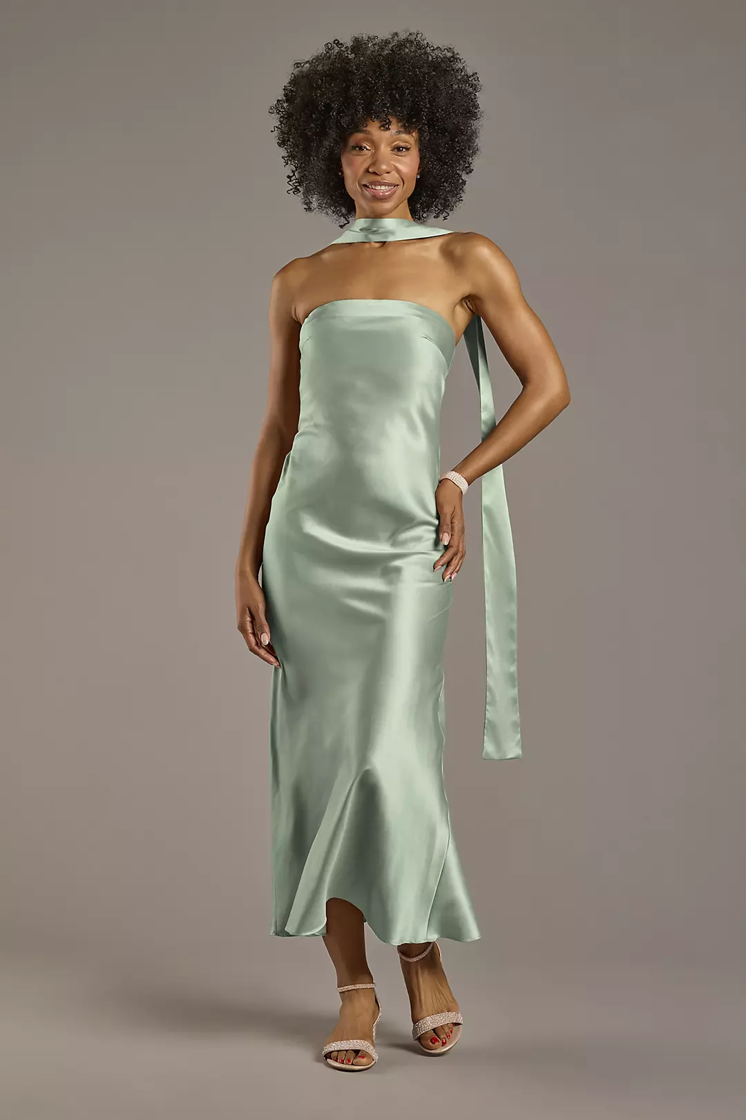 Strapless Charmeuse Sheath Dress with Scarf Dress - XNAUWBI
